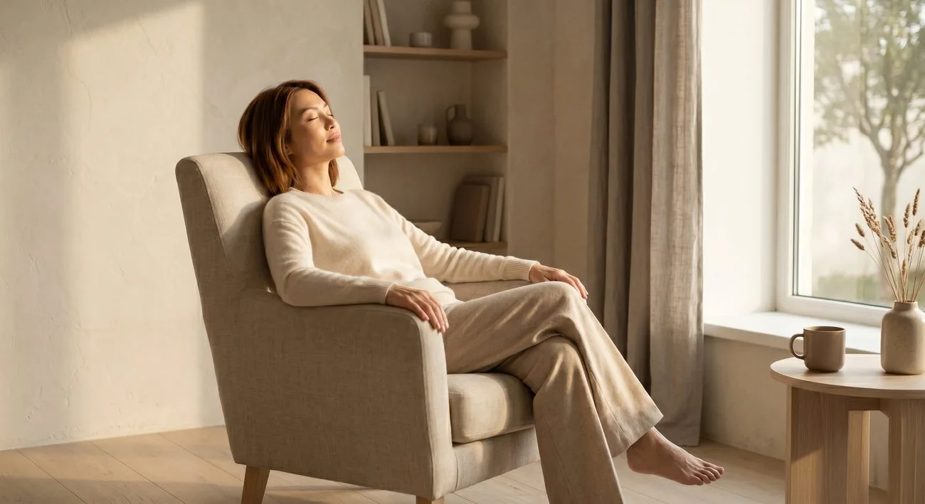 A calm, softly lit room representing quiet and focus.